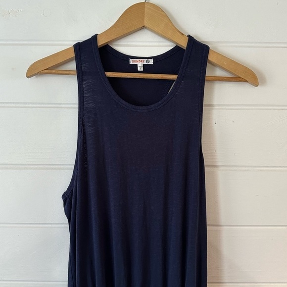 Sundry Anthropologie Ruched Racerback Navy Blue Tank Cotton Mini Dress Sz 3 (L) - Picture 5 of 11